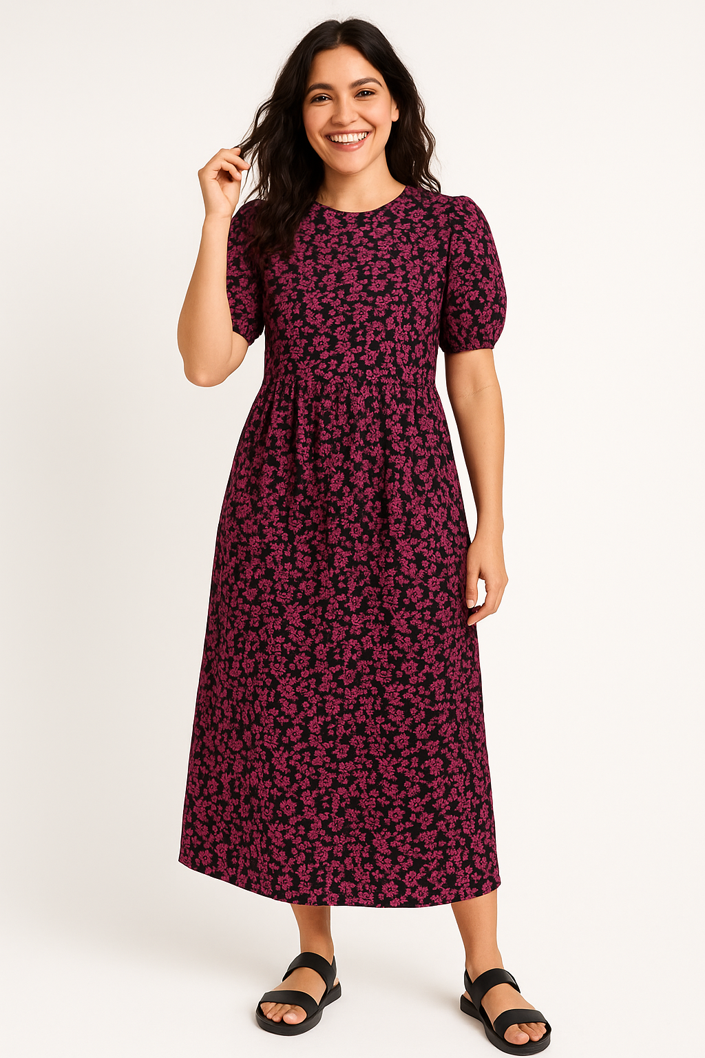 Lily - Textured puff sleeve dress